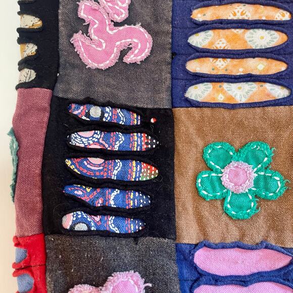 Bohemian Artsy Canvas Bucket Tote Patchwork Applique Distress Hippie Tote Bag - Picture 7 of 9